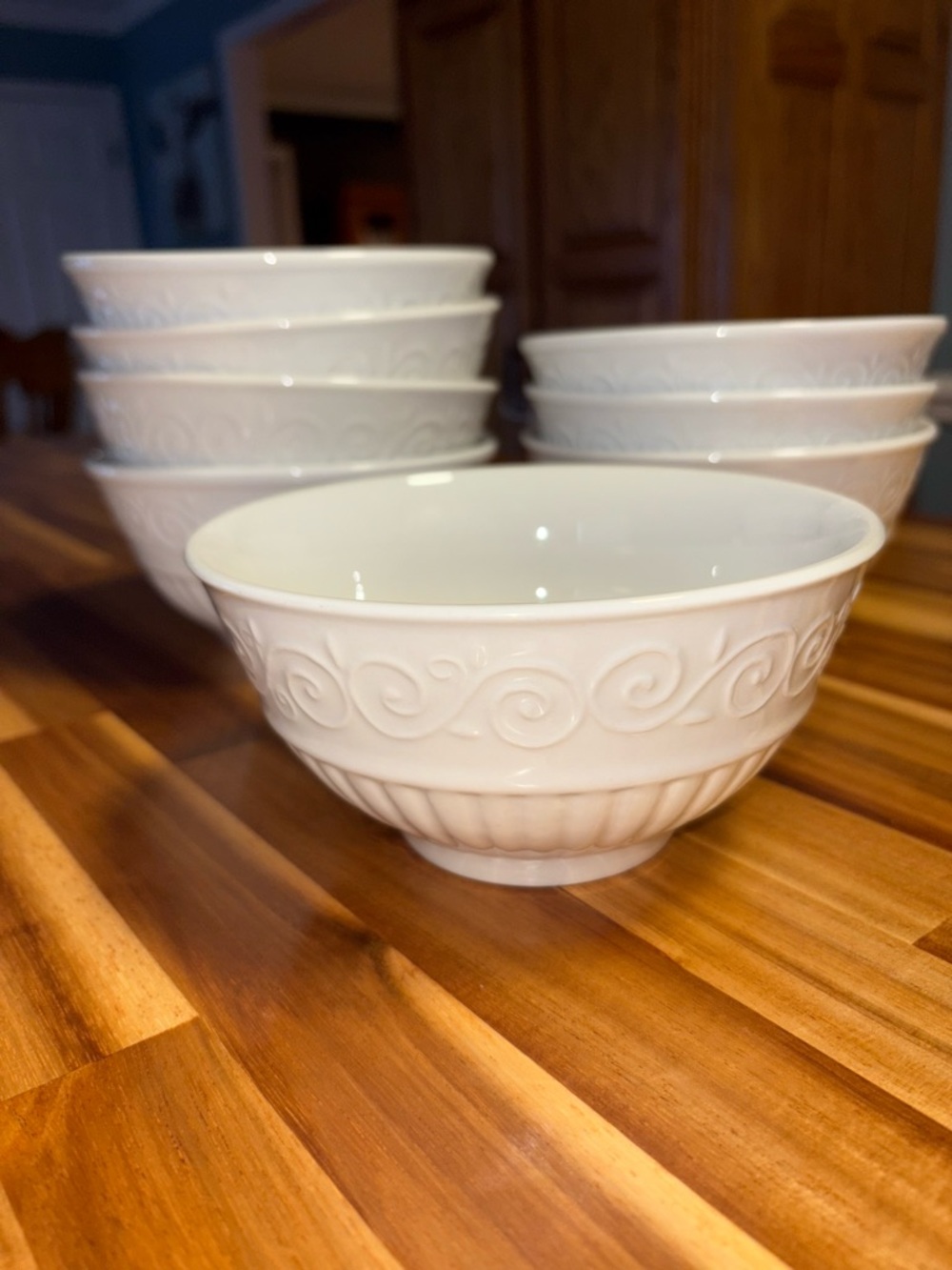 Gibson Everyday Claremont White Cereal Bowls with Scroll Detail - Set of 8